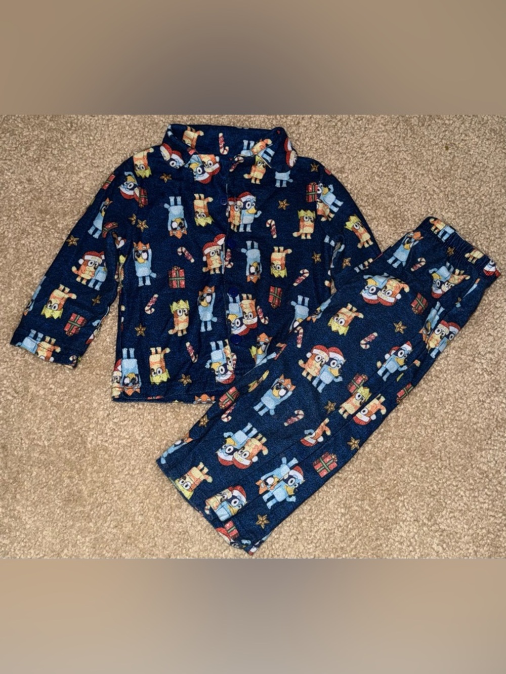 Cozy Navy Blue Kids Holiday Fleece Pajama Set